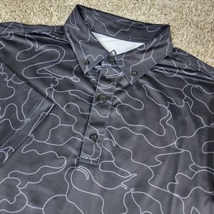 Deolax Mens Medium Black AOP Performance Stretch Button Down Polo Short Sleeve